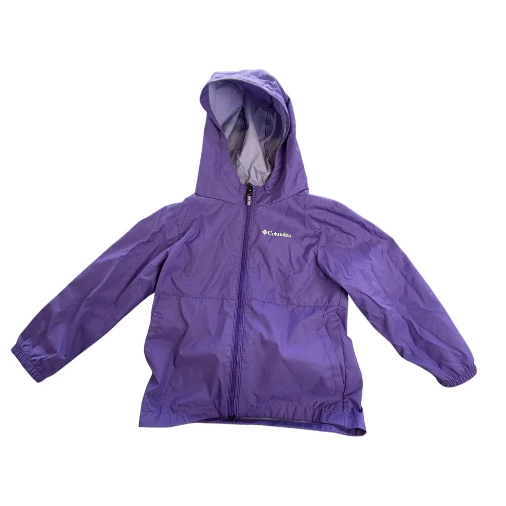 Columbia Raincoat Jacket Girls 4T Purple Hooded Lightweight Full Zip Nylon Shell